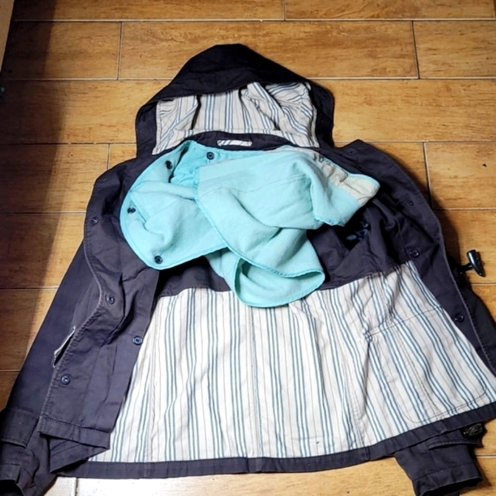 BURBERRY Brown Hoodie Nova Check Duffle Jacket Buffalo Horn Buttons Size XS/S - Picture 7 of 16